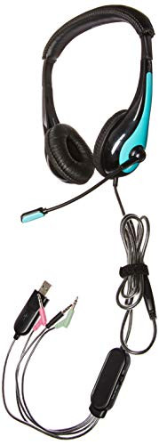 HamiltonBuhl TriosAir Plus Personal Multimedia Headset with Gooseneck Mic Back/Teal - Connect to Any Device!