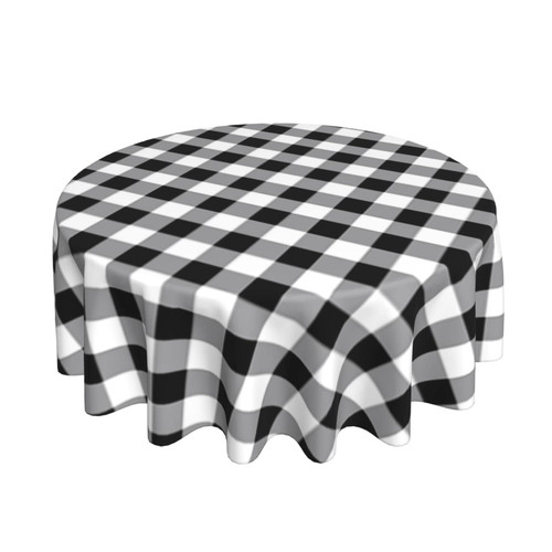 Round Tablecloth Gingham-Black-White-Tartan 60 Inch Polyester Table Cloth Table Cover for Dining Table,Parties,Camping