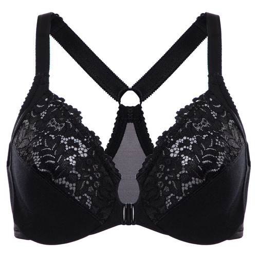 DELIMIRA Women's Front Closure Plus Size Full Coverage Lace Underwire Racerback Bra Black 36E