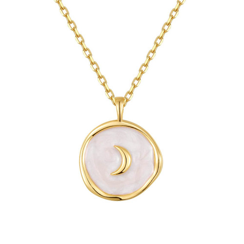S.Leaf Gold Necklaces for Women Coin Necklace Starburst Pendant Sterling Silver Necklace (Moon_Gold)