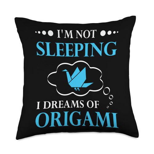 Origami Japanese Paper Folding Art I'm not Sleeping I Dreams of Origami Throw Pillow, 18x18, Multicolor