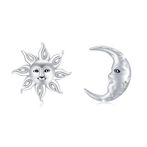 OHAYOO Sun and Moon Earrings 925 Sterling Silver Earrings Celestial Mismatched Stud Earrings Celestial Jewelry Gifts for Women Girls