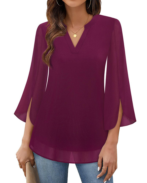 Timeson Womens Blouses and Tops Casual,Red Chiffon Tunic Tops 3/4 Sleeve Shirts for Women Dressy Casual Ladies Office Work Interview Clothing Peasant Business Attire Chiffon Modlily Tops Wine X-Large Timeson Womens Blouses and Tops Casual,Red Chiffon Tunic Tops 3/4 Sleeve Shirts for Women Dressy Casual Ladies Office Work Interview Clothing Peasant Business Attire Chiffon Modlily Tops Wine X-Large