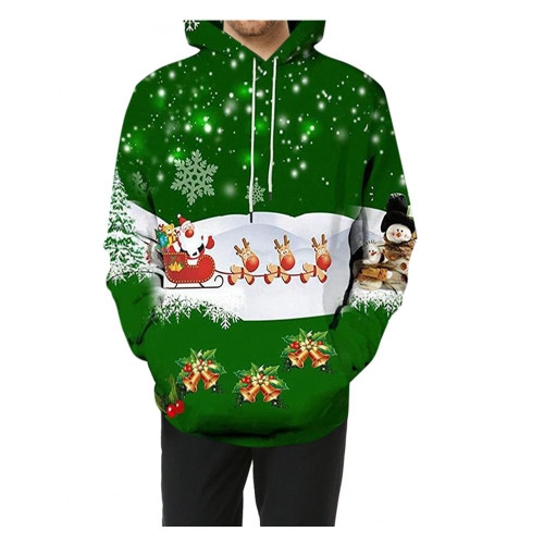 Masbird Couple Cute 3D Santa Print Ugly Christmas Kangaroo Pocket Sweatshirt Hoodies Pullover Hoodies