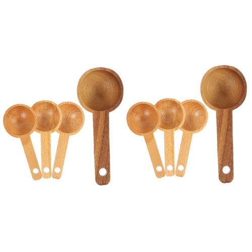 Cabilock 8 Pcs Solid Wood Coffee Measuring Spoon Kitchen Measuring Spoons Soup Milk Wood Measuring Cups Wood Tablespoon Teaspoon Espresso Shots Measuring Scoop Wooden Small Coffee Spoon