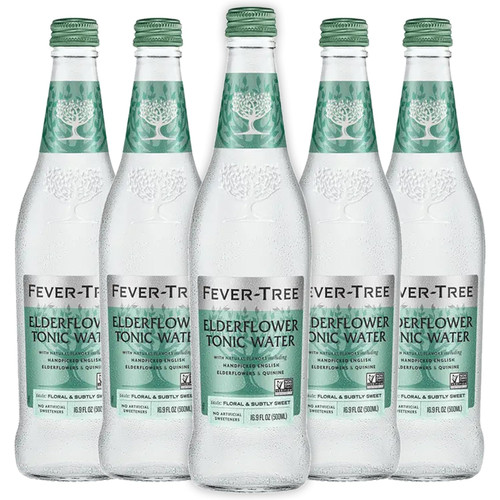 Fever Tree Elderflower Tonic Water - Premium Quality Mixer & Soda - Refreshing Bever-age for Cocktails & Mocktails 500ml Cans- Pack of 5