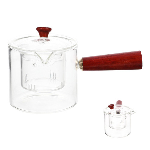 DOITOOL Glass Teapot with Infuser, Gongfu Teapot with 360 Rotation Tea Maker, Clear Tea Kettle with Wooden Handle, Blooming and Loose Leaf Tea Maker for Camping, Travel (550ml)