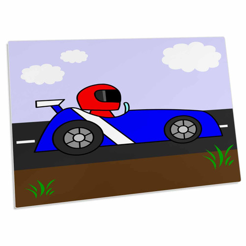 3dRose Boy Stuff Blue Racecar on The Road - Desk Pad Place Mats (dpd-25336-1)
