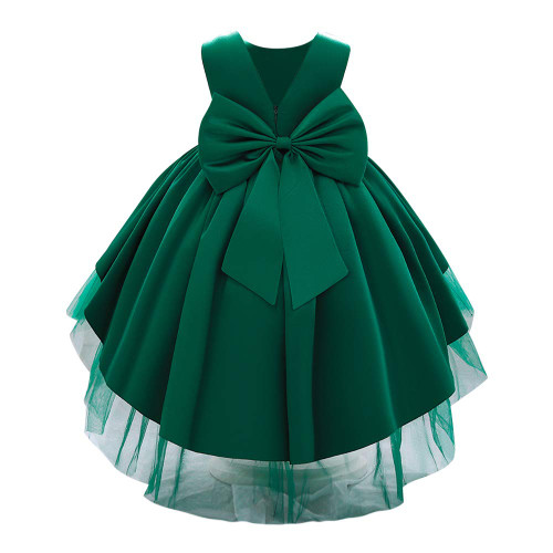 Flower Toddler Baby Girls Dress Formal Bowknot Tutu Backless Ruffle Puffy Tulle Gowns Princess Wedding Communion Christening Baptism Pageant Birthday Lace Party Wear Green 18-24 Months