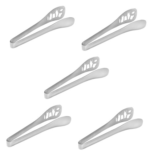 Happyyami 5pcs Stainless Steel Clip Bread Tong Salad Tongs Small Tongs Metal Food Clips Grill Tong Food Tong Buffet Tong Kitchen Tong Cooking Tongs Bbq Tong Ice Cube Tong Hollow Out Tool
