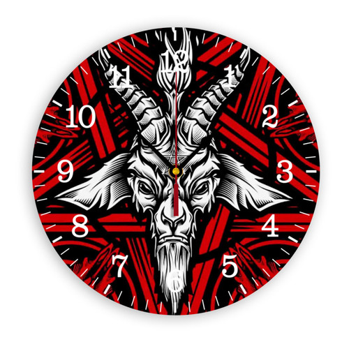 Vcjta Wall Clocks Demon Baphomet Satanic Goat Head Skull Classic Silent Alarm Clock for Living Room Bedroom Kitchen Office Classroom School Decor 10inch