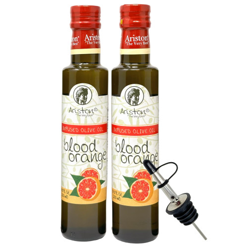 Blood Orange Infused Olive Oil Bundle with - (2) 8.45oz Ariston Specialties Blood Orange Greek Olive Oil and (1) Wyked Yummy Stainless Steel Olive Oil Dispenser Spout