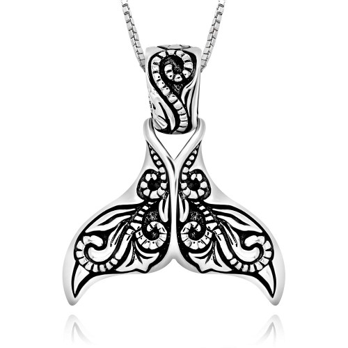 NARADA Jewelry 925 Sterling Silver Whale Mermaid Tale Pendant Necklace 18" for Woman