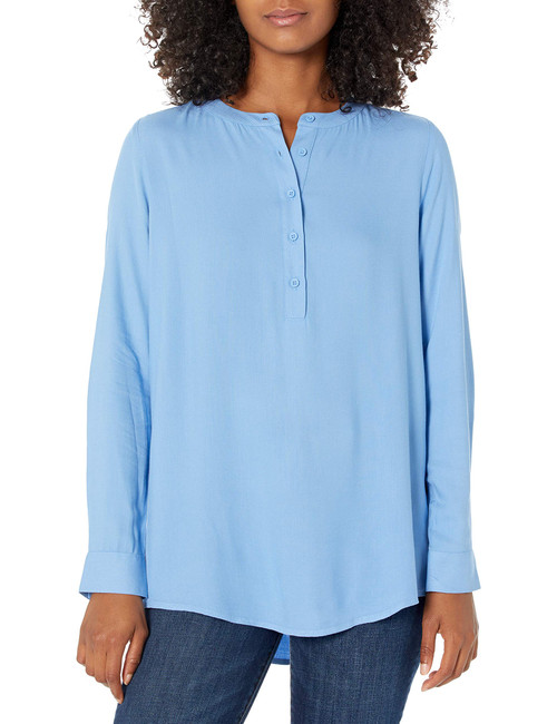 Amazon Essentials Women's Long-Sleeve Woven Blouse, French Blue, Large