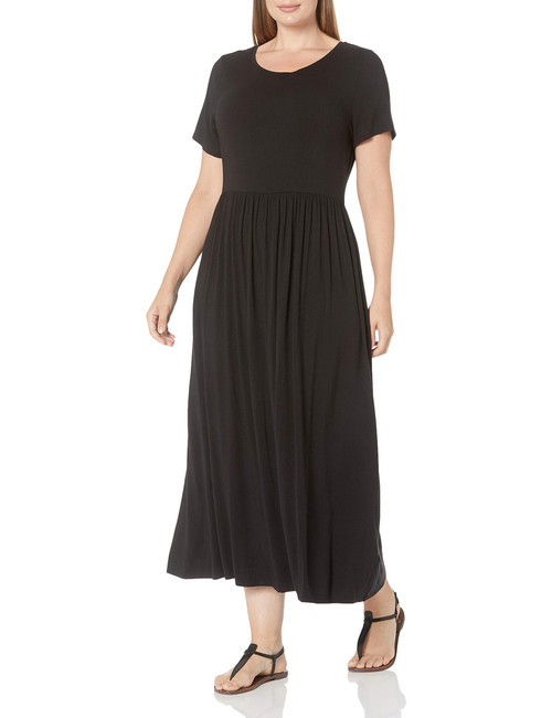 Amazon Essentials Women's Short-Sleeve Waisted Maxi Dress (Available in Plus Size), Black, X-Large