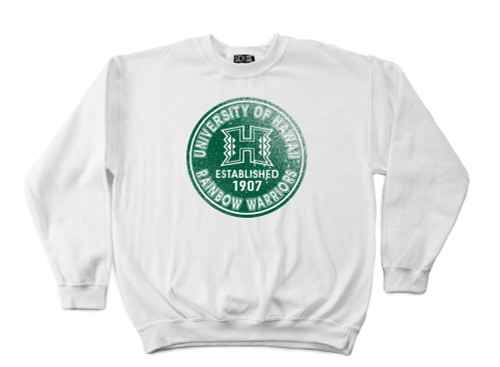 Hawaii Rainbow Warriors 50/50 Blended 8-Ounce Vintage Circle Crewneck Sweatshirt, Small, White