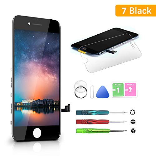HTECHY Compatible with iPhone 7 Screen Replacement Black(4.7") LCD Digitizer Touch Screen Assembly Set with 3D Touch Replacement for iPhone 7 Screen + Repair Tools Kit Screen Protector