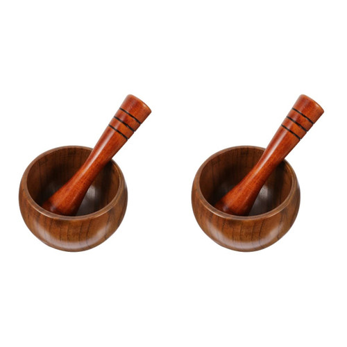 Hemoton 2 Sets Garlic Masher Kitchen Gear Kitchen Utensils Tea Mortar Pestle Garlic Mincer Hand Tools Coffe Bean Grinder Garlic Mortar Smooth Mortar Garlic Grinders Pill Wooden