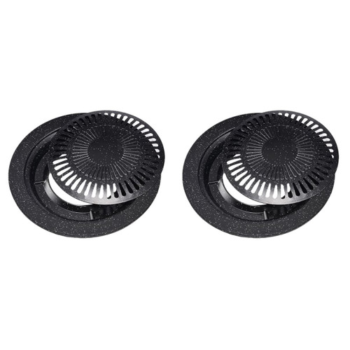 YARNOW 2pcs Portable Gas Stove Iron Baking Pan Stove Top Korean Bbq Grill Table Bbq Plate Stove Grill Stovetop Barbecue Pan Nonstick Round Korean Grill Pan Cast Iron Pizza Plate Thicken