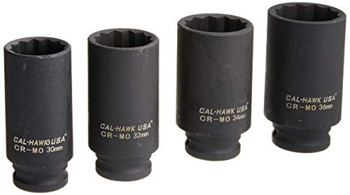 Cal Hawk Tools BSSAN4PA 4 Piece 1/2" Drive Deep Spindle Axle Nut Socket Set