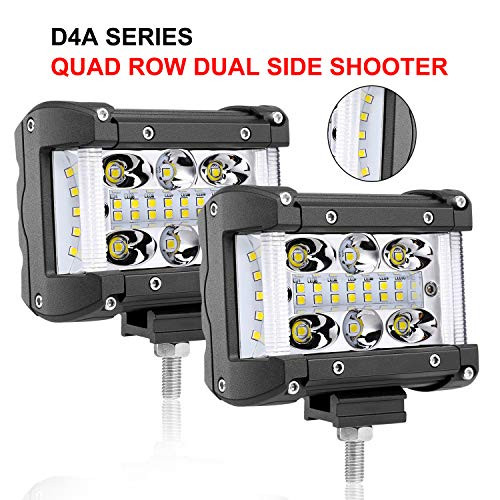 Side Shooter LED Pods, DJI 4X4 2Pcs 4 Inch 120W LED Light Bar Off Road LED Driving Lights Spot Flood Combo Beam Fog Lights Quad Row Work Light for Truck Jeep ATV UTV SUV Tractor Boat, 2 Years Warranty
