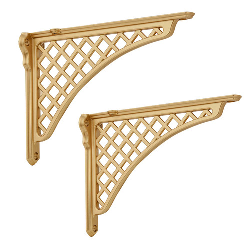 HARPOON 2 Pack Heavy Duty Cast Iron Victorian Shelf Bracket, 8 Inches Gold Baroque L-Shaped Shelf Brackets, DIY Projects, Hardware Included