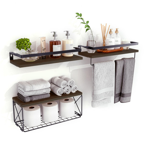 Hoiicco Wall Mount Shelf, Shelf Wall Mount, Floating Shelves for Wall with Storage Basket, Wall Shelves for Bathroom, Living Room, Kitchen and Washroom Toilet Paper