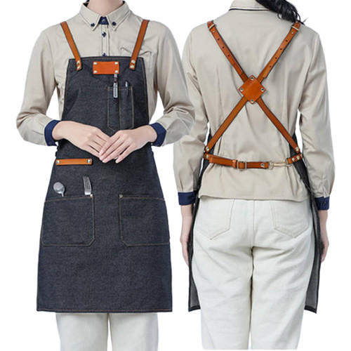 HQPCAHL Denim Apron Cross Back Apron Chef Apron for Men Women Apron with Adjustable Straps And Large Pockets,One Size,Blue