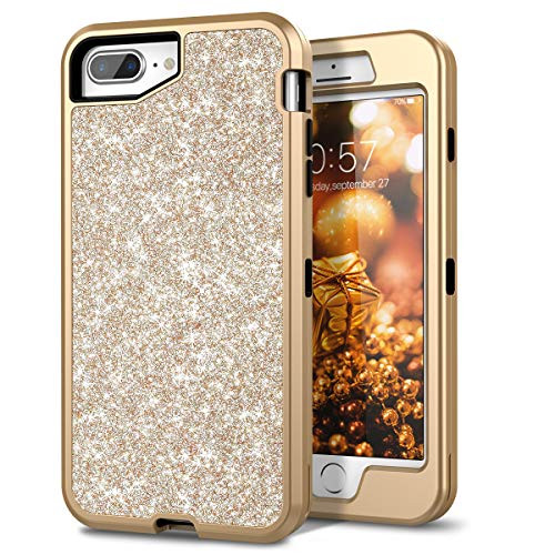 iPhone 7 Plus Case, iPhone 8 Plus Case, WeLoveCase Bling Glitter Sparkle Three Layer Hybrid Heavy Duty Protective Cover Case for iPhone 8 Plus / 7 Plus / 6s Plus / 6 Plus 5.5" (Champagne Gold)