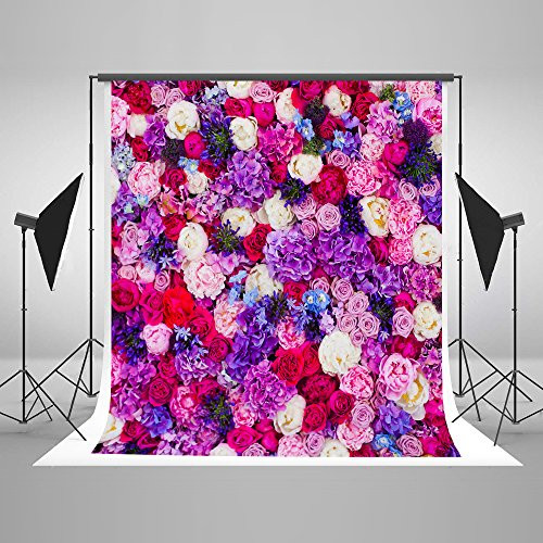 6.5ft(W) x10ft(H) Flower Wall Photography Background Violet Purple Floral Valentine's Backdrop Wedding Bridal Shower Floral Photo Studio Props for Photography Picture