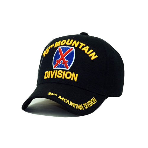 U.S. Military Official Licensed Embroidery Hat Army Navy Veteran Division Baseball Cap (10th Mountain Division- Black)
