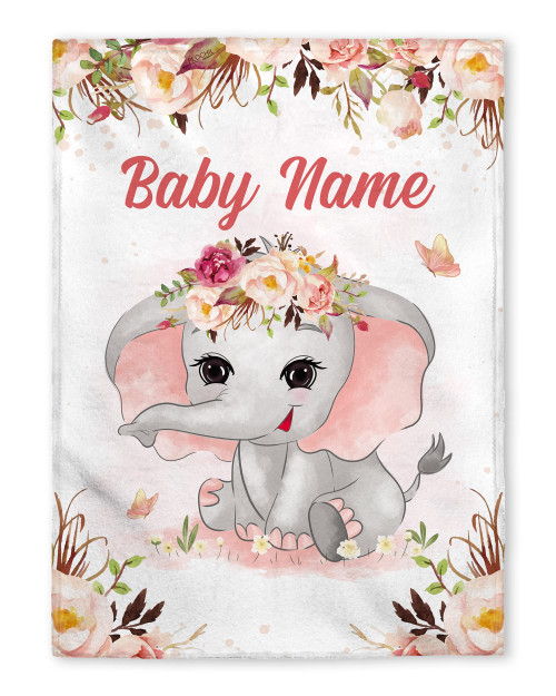 FLOCHIL Personalized Baby Blanket for Girls, Custom Baby Blanket with Name, Customized Baby Blanket Elephants, Gift for Baby, Newborn, Baby Shower FLOCHIL Personalized Baby Blanket for Girls, Custom Baby Blanket with Name, Customized Baby Blanket Elephants, Gift for Baby, Newborn, Baby Shower