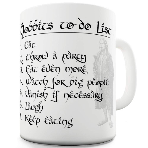 TWISTED ENVY Ceramic Mug for Coffee and Tea - Hobbits to Do List Prints Novelty Cup - Funny Gifts for Home and Office, Birthday, Friends, Family, Men and Women (15 OZ)