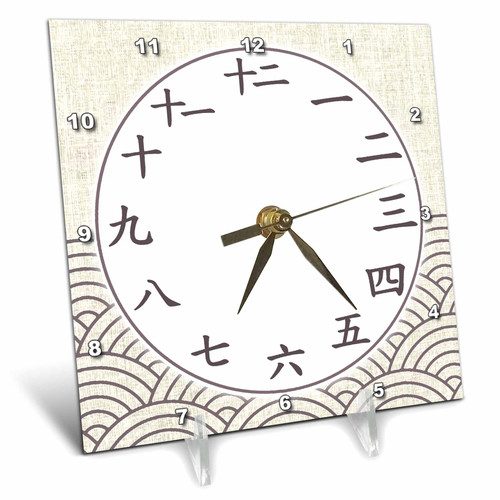 3dRose Japanese Numbers Clock face - Kanji Characters - Beige Wave... - Desk Clocks (dc-362958-1)