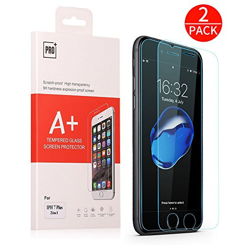 iPhone 8 7 plus screen protector,[2 Pack] 9H Hardness Anti-Fingerprint Crystal Clear Bubble-Free Installation Easy 2.5D Touch Tempered Glass Screen Protector for Apple iPhone 8 7 Plus 5.5"