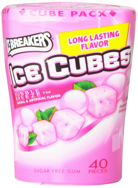 Ice Breakers Ice Cubes Sugar-Free Gum, 40-Piece Bottle Pack, Bubble Breeze (4 Bottles)