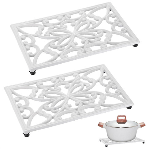 Sumnacon Cast Iron Trivet 2 Pack Heat Resistant Iron Trivets for Hot Dishes Pots Pans Plates Teapots,Rustic Cast Iron Trivet for Cooktop Kitchen Dining Table Metal Trivet with Rubber Feets,White Sumnacon Cast Iron Trivet 2 Pack Heat Resistant Iron Trivets for Hot Dishes Pots Pans Plates Teapots,Rustic Cast Iron Trivet for Cooktop Kitchen Dining Table Metal Trivet with Rubber Feets,White