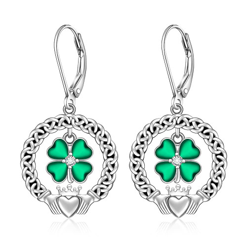 St Patricks Day Shamrock Earrings for Women Sterling Silver Four Leaf Clover Earrings Celtic Claddagh Irish Shamrock Dangle Green Lucky Jewelry Valentine Gifts St Patricks Day Shamrock Earrings for Women Sterling Silver Four Leaf Clover Earrings Celtic Claddagh Irish Shamrock Dangle Green Lucky Jewelry Valentine Gifts