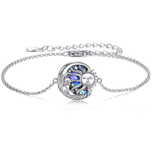 YFN Sun and Moon Bracelet Sterling Silver Sun Moon Abalone Shell Bracelet Jewelry Gifts for Women Girls