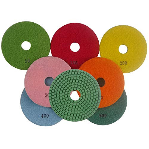 Konfor 5" Wet Diamond Polishing Pads for Sanding Granite Marble Concrete Stone Pack of 7