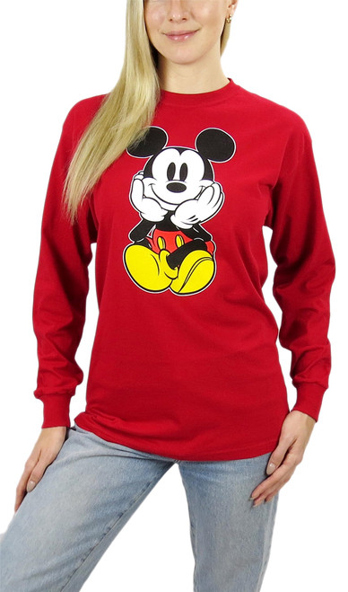 Disney Mickey Mouse & Minnie Mouse Long Sleeve Tee (US, Alpha, Small, Regular, Regular, MM Red)