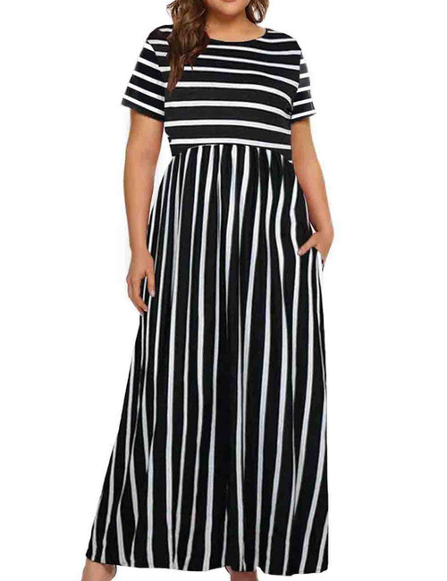 Halife Plus Size Black Sun Dresses for Curvy Women 4X Boho Maxi Long Dress Summer Casual Striped