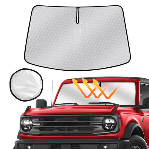 Automiim Windshield Sun Shade for Ford Bronco 2021-2024 Sunshade Front Window Shade Cover Sun Visor Protector Foldable Block UV Rays Keeps Vehicle Cool