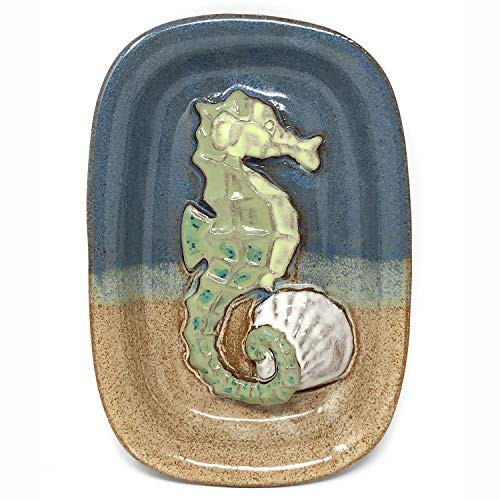 MudWorks Pottery Seahorse Soap Dish, Blue/Multi