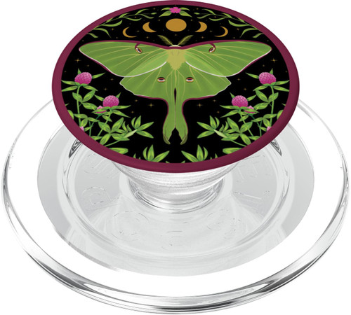 Luna Moth Aesthetic Witchy Floral Moon Phases Moon Moths PopSockets MagSafe PopGrip for iPhone