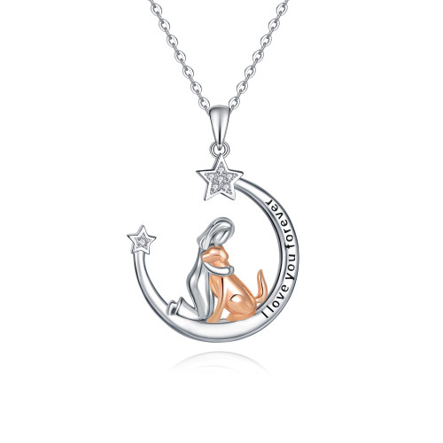 Fryneauy Dog and Girl 925 Sterling Silver Girl in the Moon Cute Animal Jewelry Pendant Necklace Gifts for Women Fryneauy Dog and Girl 925 Sterling Silver Girl in the Moon Cute Animal Jewelry Pendant Necklace Gifts for Women