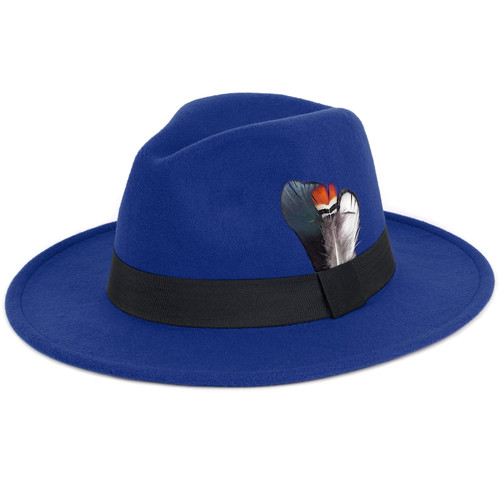 FADACHY Classic Fedora Hat for Men & Women Wide Brim Felt Hat Panama Dress Hat Blue Fedora