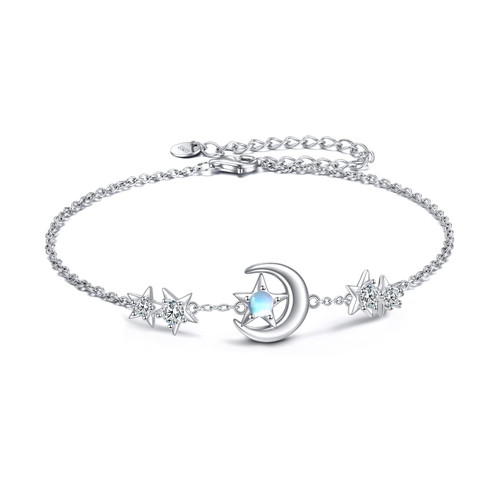 YAFEINI Moon Star Anklet for Women Girls Sterling Silver Star Moon Anklet Bracelet Chain Anklets Jewelry Gifts for Women Girls