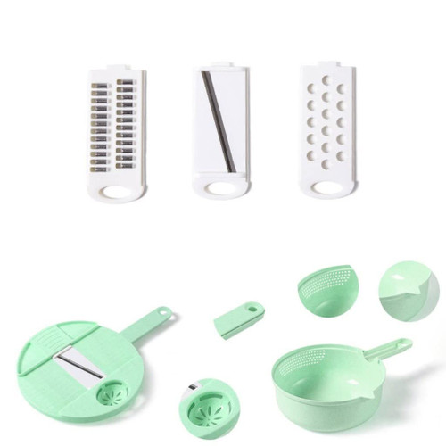 Multifunctional Vegetable Cutter, Multifunctional Vegetable Cutter 9-Piece Kitchen Slicer Household Potato Shredder Radish Grater (Color : Green)
