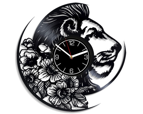 Kovides Lion Wall Art Animal Decoration 12 inch Wall Clock Nature Art Birthday Gift for Woman Animal Clock Nature Wall Clock Modern Lion and Flowers Vinyl Clock Xmas Gift Lion Vinyl Record Wall Clock